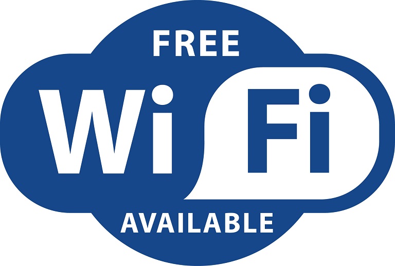 Graphic image with the words, "Free WiFi available" and the wirless symbol. 