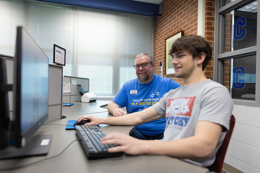 Student working on a computer. 